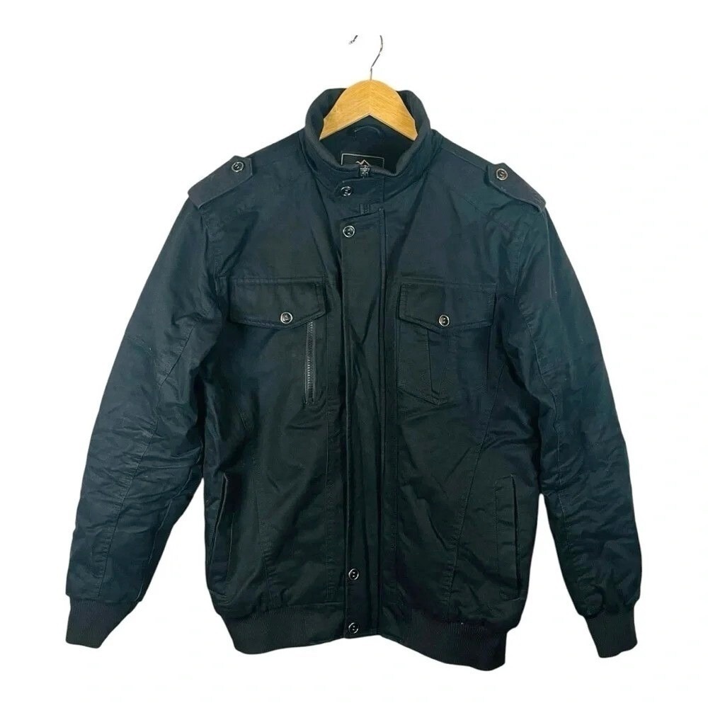 Outdoor Jacket Bomber Field Mens Small Black Faux Fur Lined Cotton Tactical Coat
